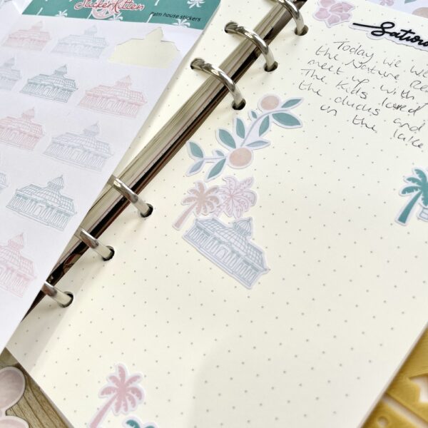 Palm house stickers on dot grid journal page