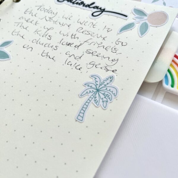 Palm tree stickers on a dot grid planner page