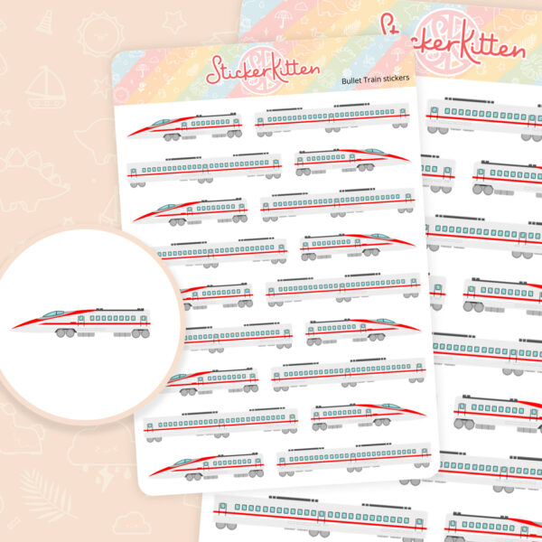 Bullet train stickers - cute high speed train planner stickers by StickerKitten UK