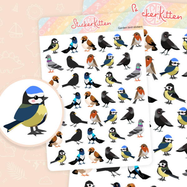 Cute garden bird planner stickers by StickerKitten UK