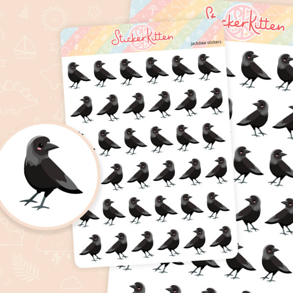 Jackdaw stickers - cute British bird planner stickers by StickerKitten UK