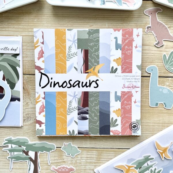 Dinosaurs paper pack - 6x6 card making and scrapbooking dinosaur patterned paper designed and made by StickerKitten UK