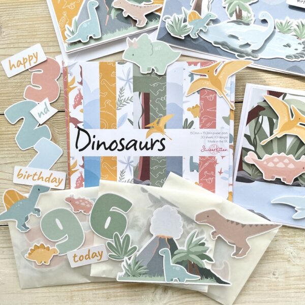 Dinosaurs papercraft bundle - 6x6 paper pack and three ephemera packs