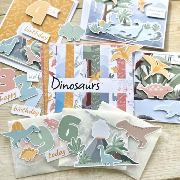 Dinosaurs papercraft bundle - 6x6 paper pack and three ephemera packs