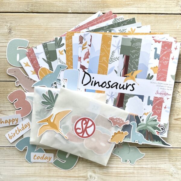 Dinosaurs papercraft bundle - 6x6 paper pack and three ephemera packs