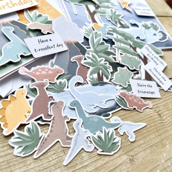 Dinosaur scene ephemera - cardmaking toppers with mini dinosaurs and habitats