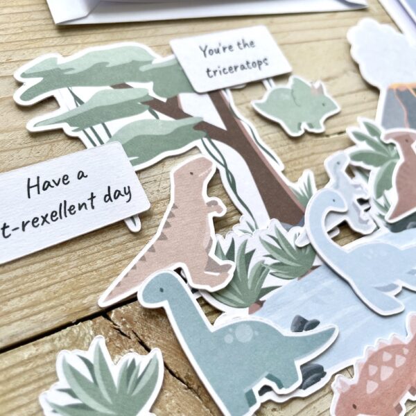 Dinosaur scene ephemera - cardmaking toppers with mini dinosaurs and habitats