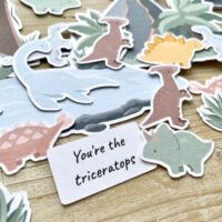Dinosaur scene ephemera - cardmaking toppers with mini dinosaurs and habitats