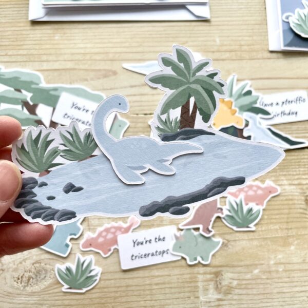 Plesiosaur in pool cardmaking toppers - cut from 280gsm card. Designed and made in the UK by StickerKitten.