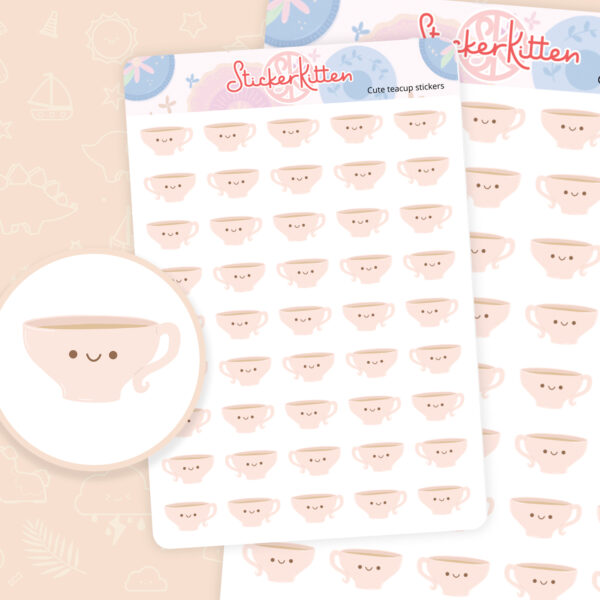 Cute teacup planner stickers - cup of tea stickers