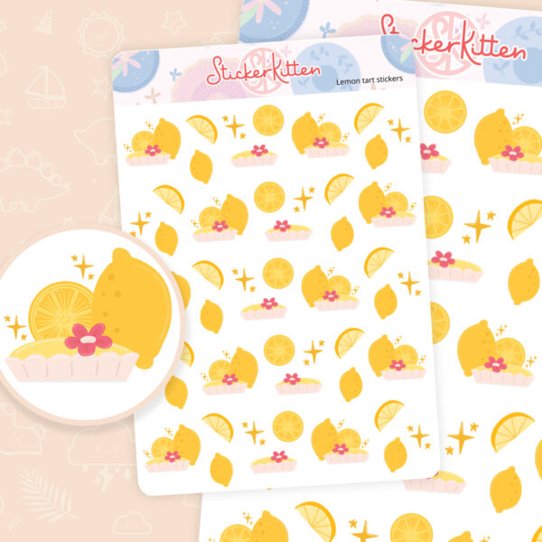 Lemon tart stickers - cute dessert tea party stickers by StickerKitten UK