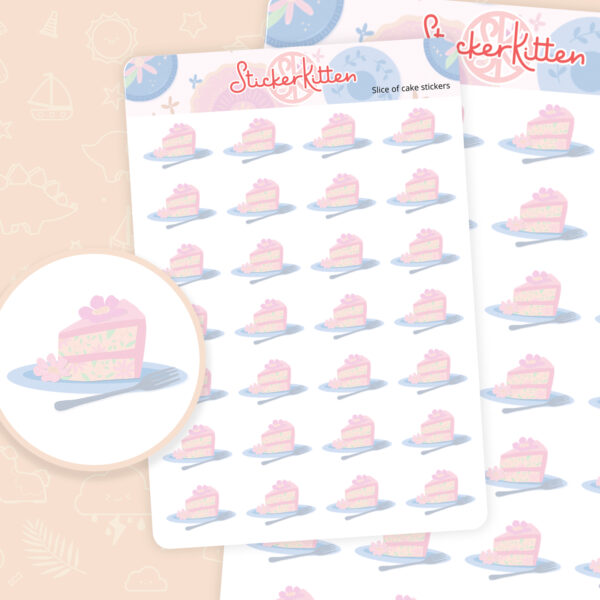 Slice of cake stickers - cute cake planner stickers by StickerKitten UK