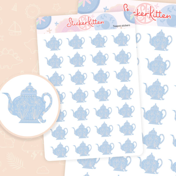 Teapot stickers - cute afternoon tea party planner stickers by StickerKitten UK