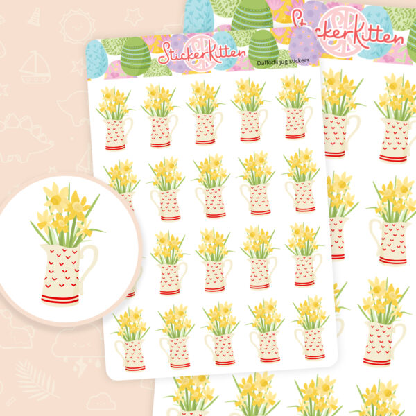 Daffodil Jug stickers - cute spring flowers planner stickers by StickerKitten UK