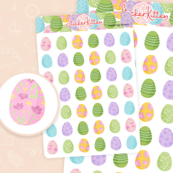 Easter egg stickers - sheet of cute easter egg planner stickers by StickerKitten UK