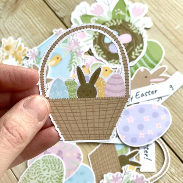 Cardmaking topper - Easter basket with eggs and chocolate bunny