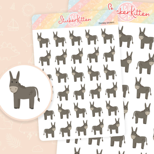 Cute donkey stickers - farm animal planner stickers by StickerKitten UK