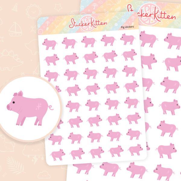 Pig stickers - cute piggy planner stickers by StickerKitten UK