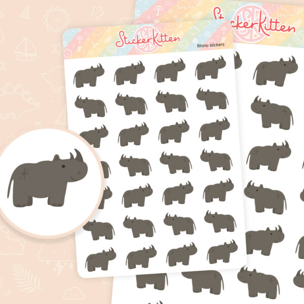 Rhino stickers - cute rhinoceros planner stickers by StickerKitten UK