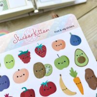 Cute happy face fruit and vegetable stickers - close up
