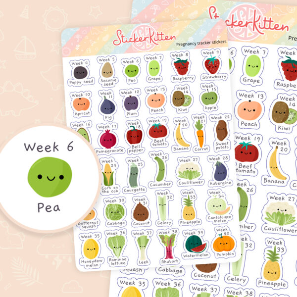 Pregnancy tracker stickers - baby size in fruit and veg week by week UK