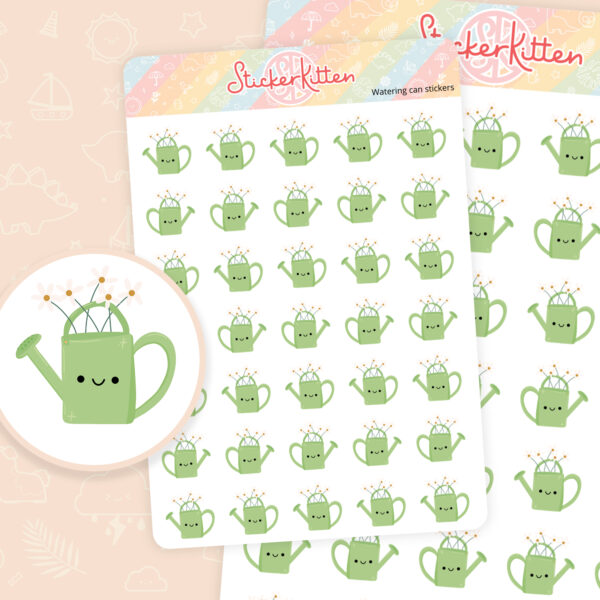 Cute watering can stickers - planner stickers by StickerKitten UK