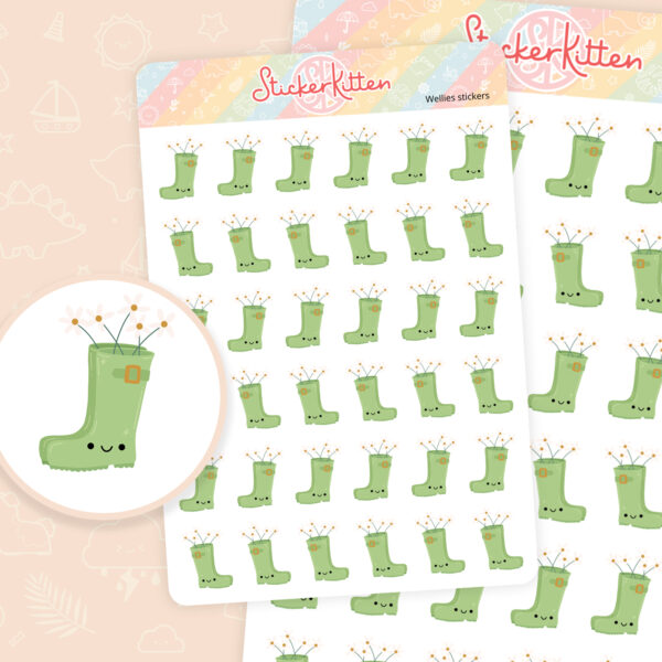 Wellies stickers - cute gardening planner stickers by StickerKitten UK