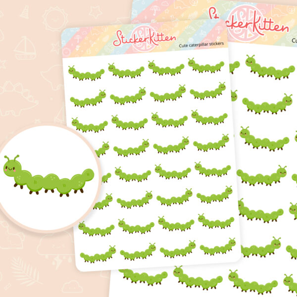 Cute caterpillar stickers - gardening planner and journal stickers by StickerKitten UK.