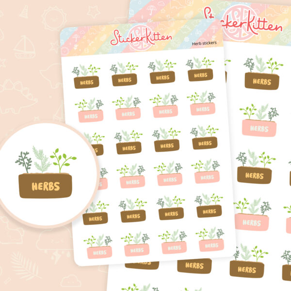 Garden herb stickers - planner sticker sheets by StickerKitten UK