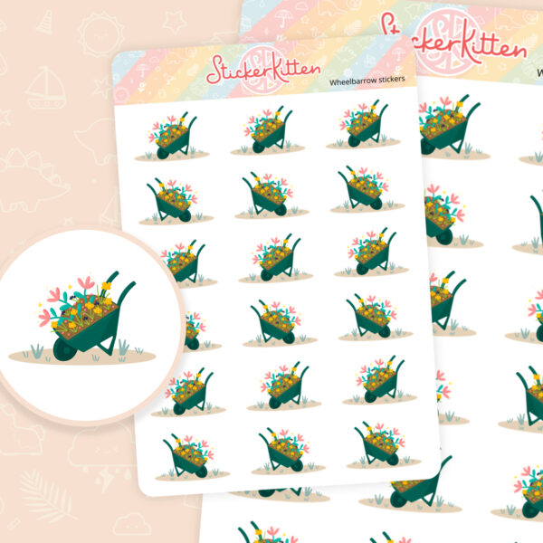Wheelbarrow stickers - cute garden planner stickers by StickerKitten UK