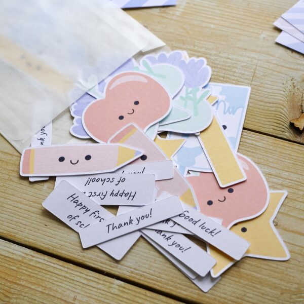 Back to school ephemera for cardmaking and scrapbooking - cute apples, pencils, milk cartons and paintbrushes