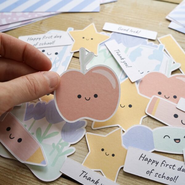 Back to school ephemera for cardmaking and scrapbooking - cute apples, pencils, milk cartons and paintbrushes
