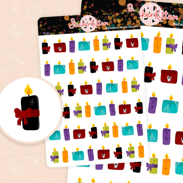 Halloween candle stickers - cute halloween planner stickers by StickerKitten UK
