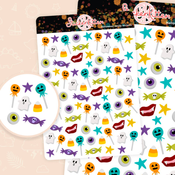 Halloween candy stickers - cute halloween planner stickers by StickerKitten UK