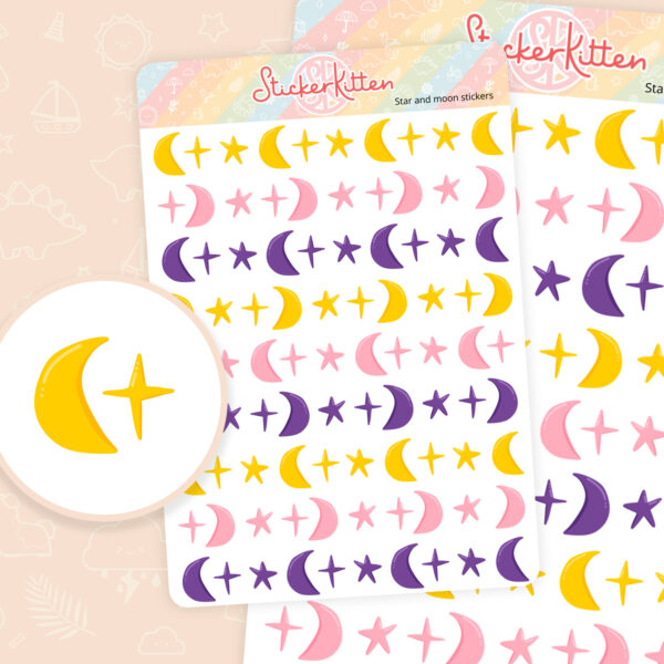 Star and Moon Stickers - cute celestial planner stickers by StickerKitten UK