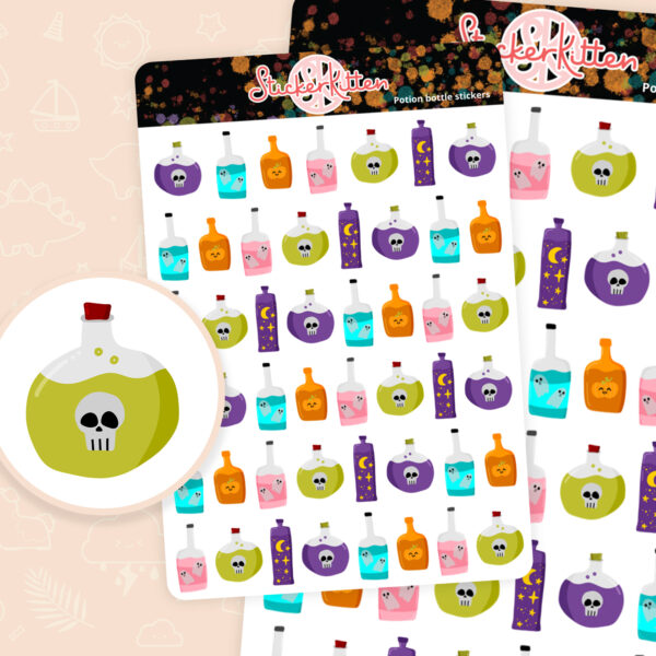 Potion bottle stickers - cute Halloween planner stickers by StickerKitten UK